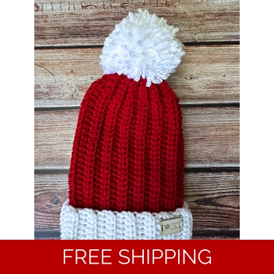 Up to 6Months Hat with Pom Pom (Red & White)